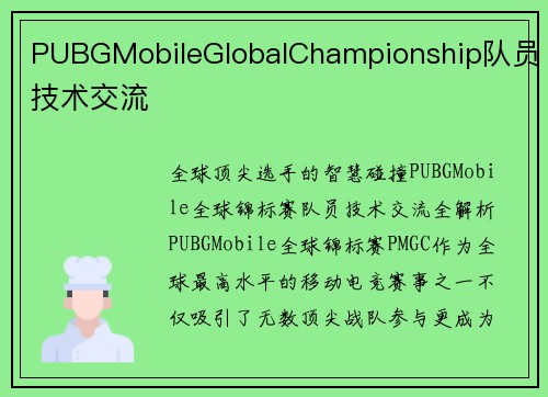 PUBGMobileGlobalChampionship队员技术交流