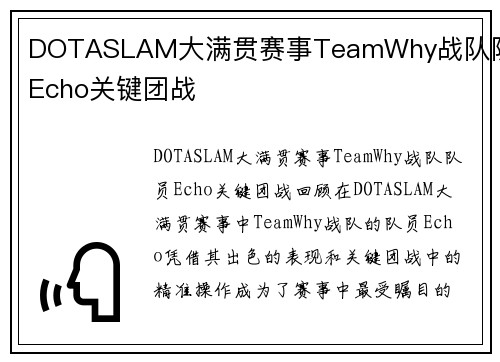 DOTASLAM大满贯赛事TeamWhy战队队员Echo关键团战