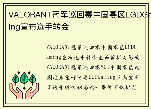 VALORANT冠军巡回赛中国赛区LGDGaming宣布选手转会
