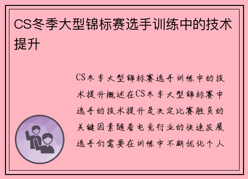 CS冬季大型锦标赛选手训练中的技术提升
